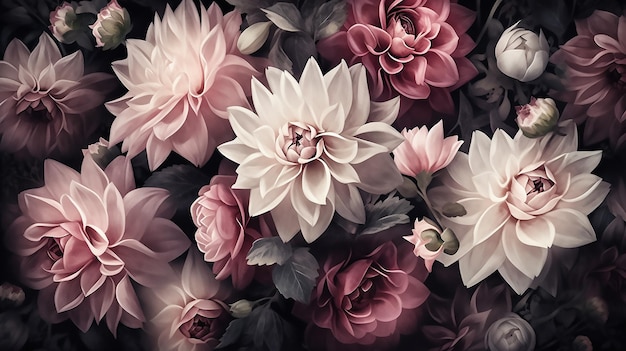 A floral wallpaper with a pink and white flower.