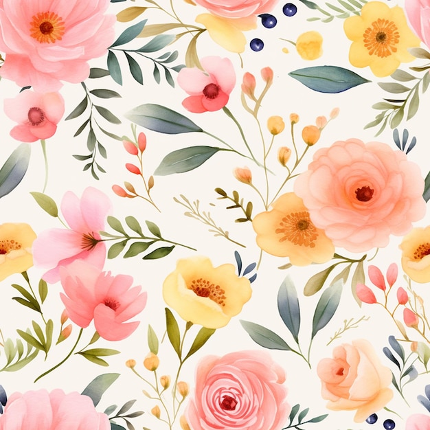 a floral wallpaper with pink and yellow flowers.