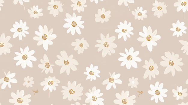 Photo a floral wallpaper with white flowers and gold leaf