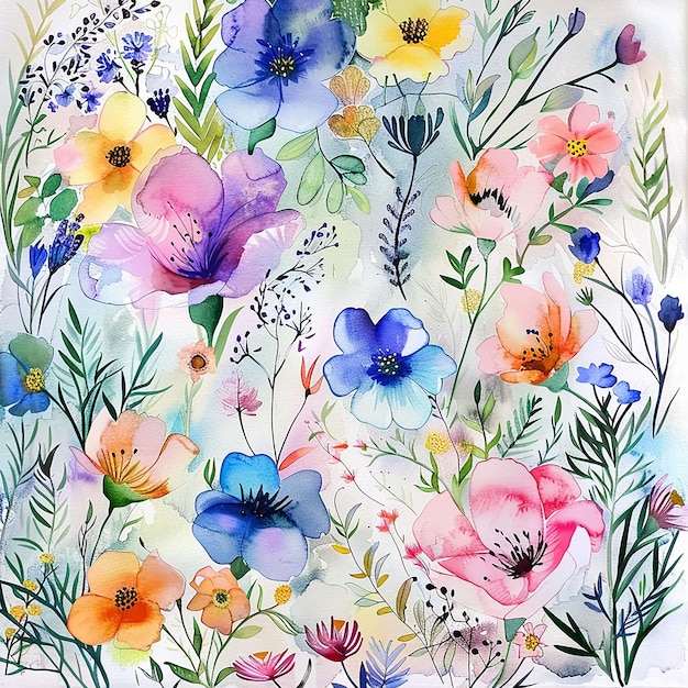 floral watercolor painting with flowers pattern
