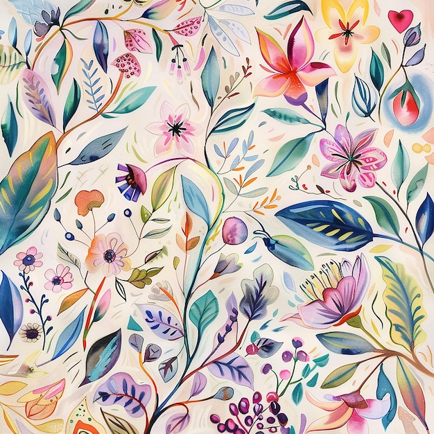 floral watercolor painting with flowers pattern