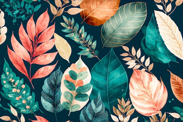 꽃 수채화 패턴 나뭇잎 패턴 손으로 그린 illustrationxA