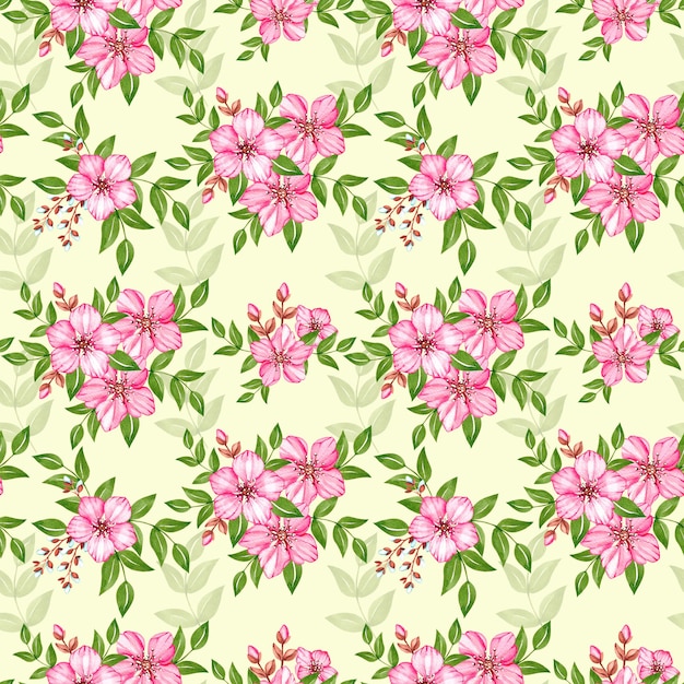 Floral watercolor pattern with pink cherry blossom