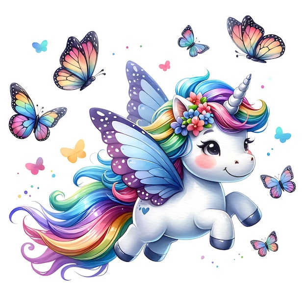 Floral Watercolor Unicorn Colorful Clipart Background illustration vector