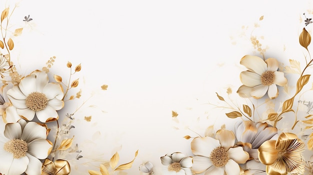Floral wedding frame with golden and white nature flower