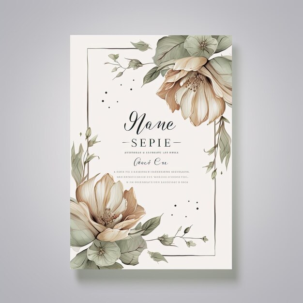 Цветочный дизайн приглашения на свадьбу акварель