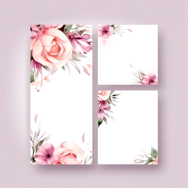 Photo floral wedding invites template watercolor flower