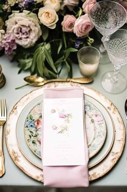 Photo floral wedding table decor holiday tablescape and dinner table setting formal event decoration for wedding reception family celebration english country and home styling