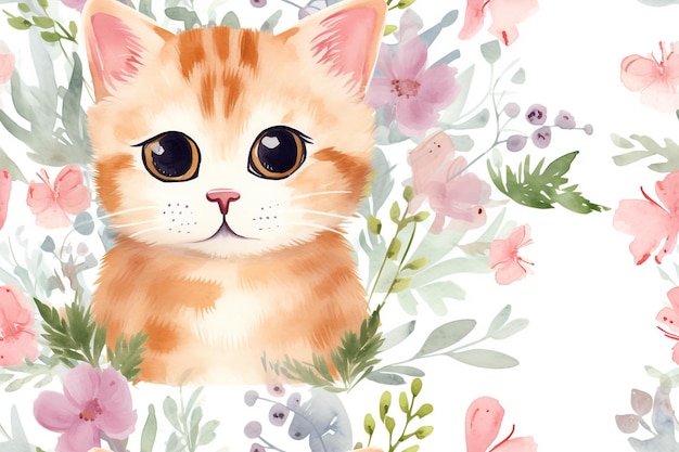 Floral Whiskers Cat and Blossom Whimsy