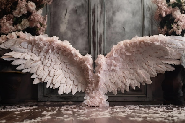 floral wings photo backdrop cinematic scene