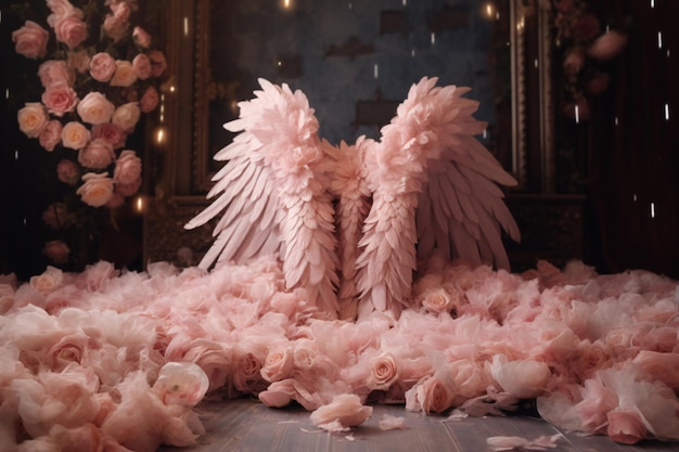 floral wings photo backdrop cinematic scene