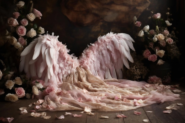 floral wings photo backdrop cinematic scene