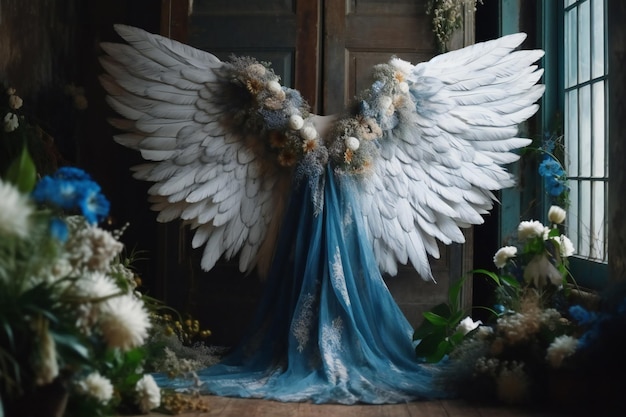 floral wings photo backdrop cinematic scene