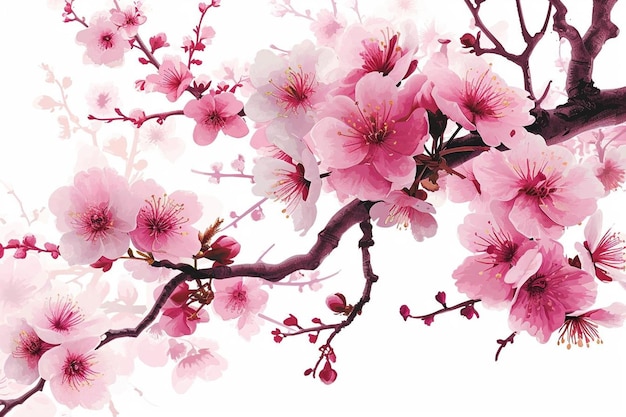 Floral with cherry blossoms in full bloom isolated on a white