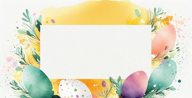 Photo floral wreath for easter with eggs and flowers watercolor banner