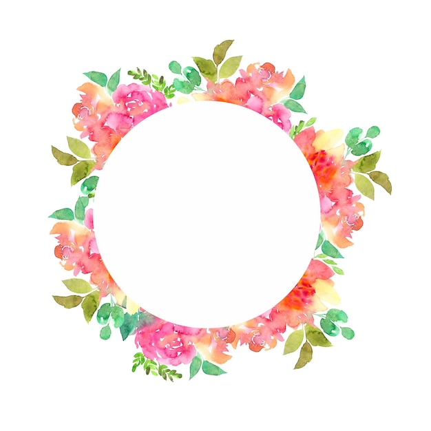 Floral wreath Round floral frame Wedding invitation design Watercolor rose flowers Greeting card