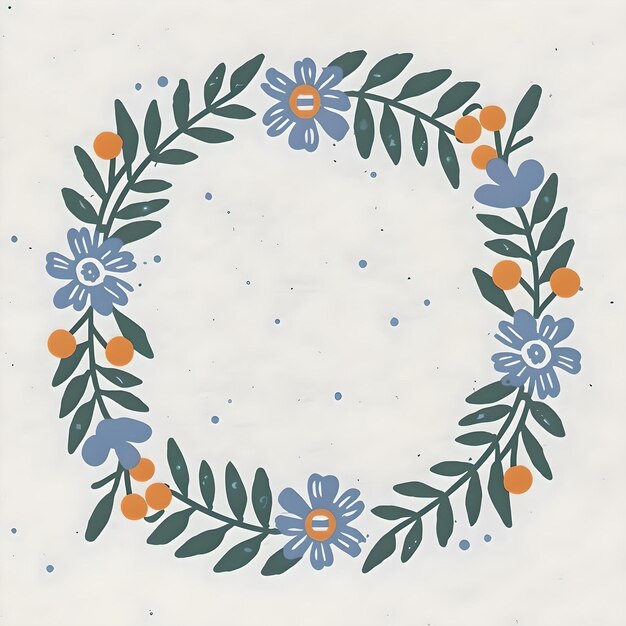 Photo a floral wreath with blue flowers and leaves on it