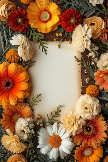 Floral Wreath With Flowers and Leaves