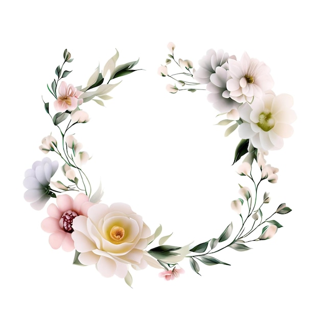 A floral wreath with flowers and leaves