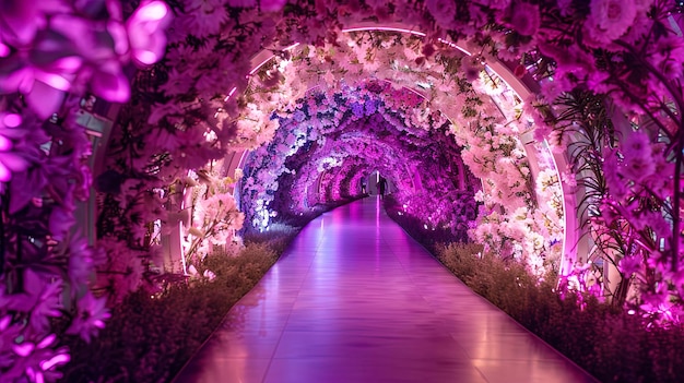 Florale decoratieve tunnel met neonverlichting