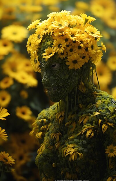 Florale elegantie Man versierd in een deken van gele bloemen