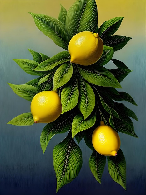 Floralpainted backdrop featuring lemons and leaves creating a vintageinspired dimensional design with soft natural colors Generative AI Generated