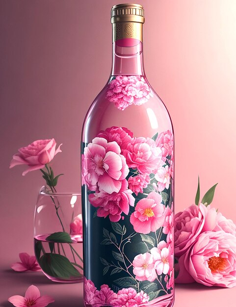 Photo florals wine bottle generative ai