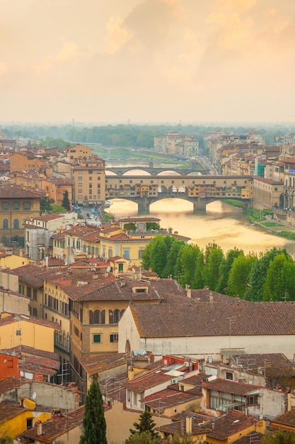 Florence city downtown skyline cityscape of Tuscany Italy at sunset