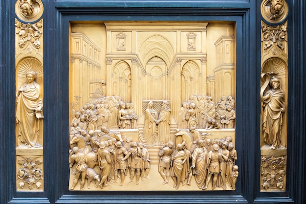 Doors of Santa Maria del Mar main entrance with stone porters or