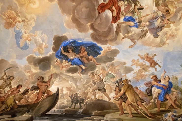 Foto florence, italië - 25 juni 2018: panoramisch uitzicht op het plafond interieur van palazzo medici, ook wel palazzo medici riccardi genoemd. het is een paleis uit de renaissance in florence