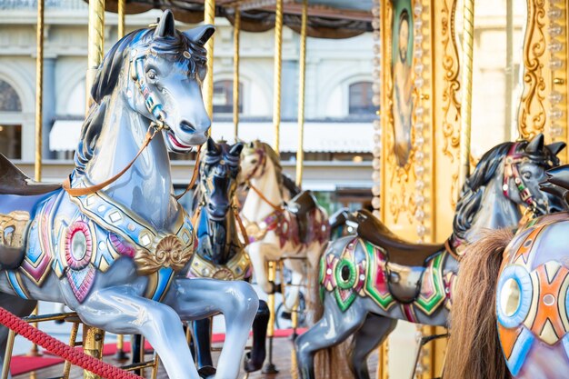 Florence Italië Circa maart 2022 vintage carrousel paard antieke attractie