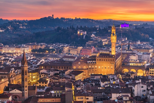 Florence Italy Aerial View at Dusk