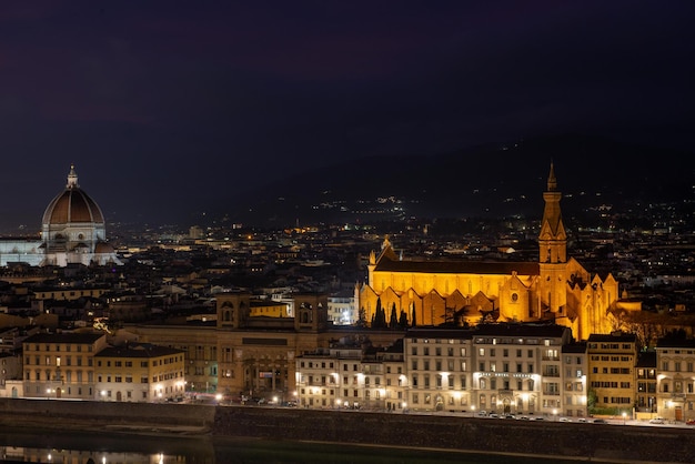 Florence Italy February 23 2020 Piazzale Michelangelo where you can admire the city with its monuments illuminated at sunset