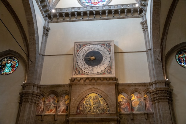 Florence, Italy - June 24, 2018: Panoramic view of interior of Cattedrale di Santa Maria del Fiore (Cathedral of Saint Mary of the Flower) is the cathedral of Florence