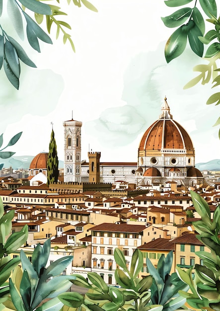 Florence Italy landscape watercolor wedding invitation template