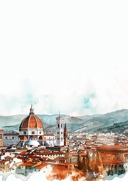 Photo florence italy landscape watercolor wedding invitation template