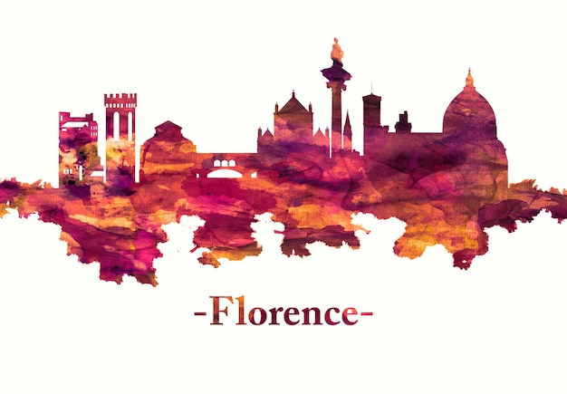 Florence Italy skyline in red