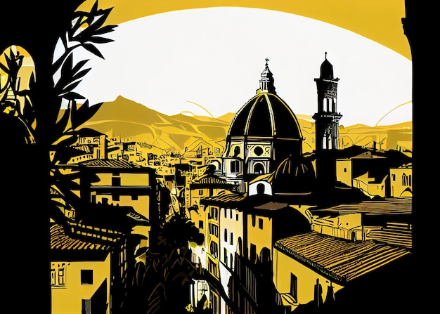 Florence Travel Illustration Italy Tourism Concept Western Europe Drawing Imitation AI Generative Content