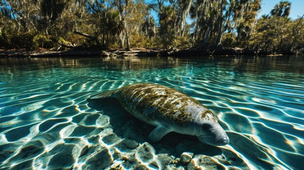 Foto manate della florida in acqua limpida