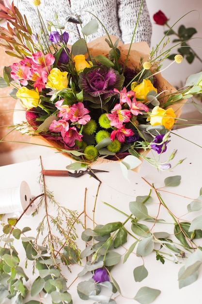 Florist making a bouquet