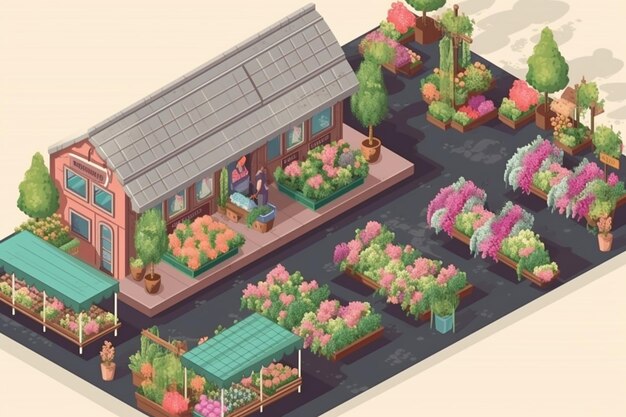 Photo florist market isometric background