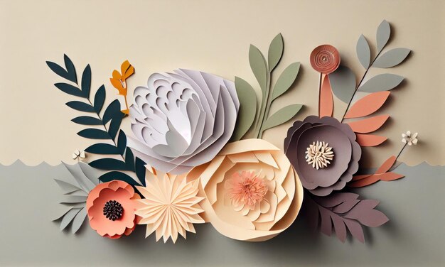 Photo florist preparing bouquet of flowers paper craft generative ai