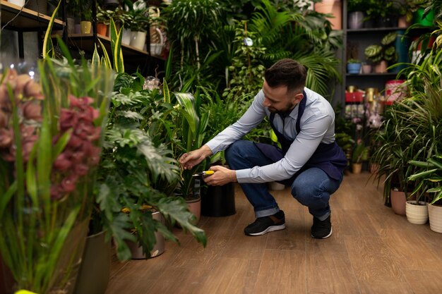 Florist preparing the store for sales on valentines day