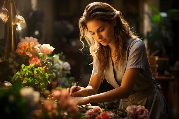 Foto fiorista che innaffia la fotografia di fiori