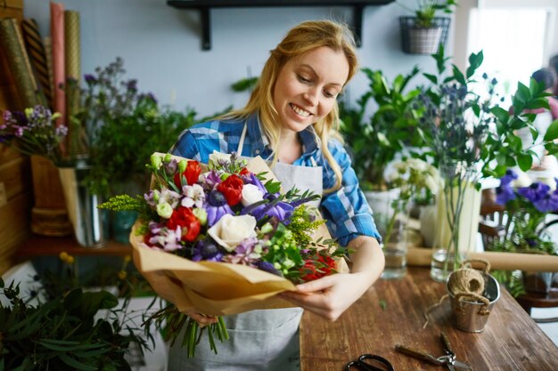 Florist with bouquet