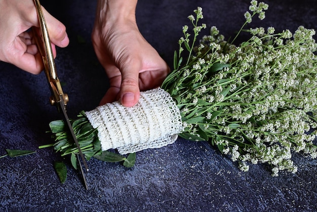 Florist at work How to make gypsophila paniculata wedding wreath step by step tutorial