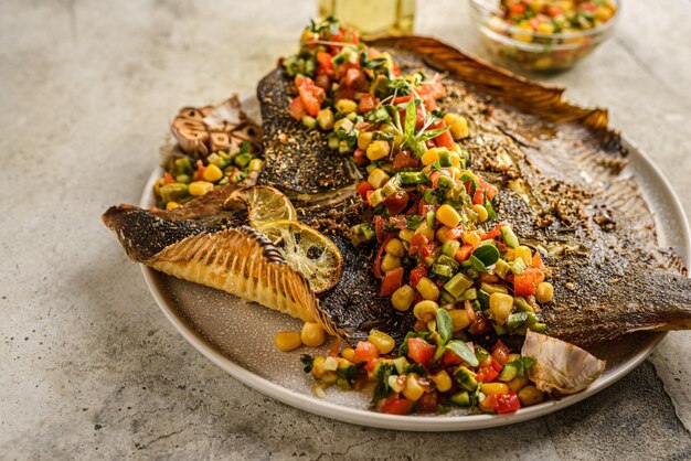 flounder baked with garlic and vegetables