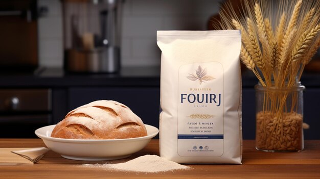 Photo flour dough bread kitchen utensil advertising concept