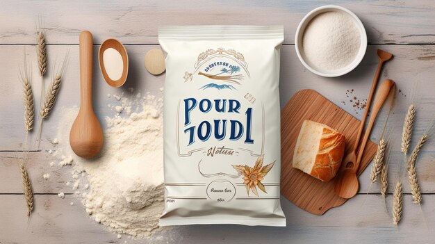 Photo flour dough bread kitchen utensil advertising concept