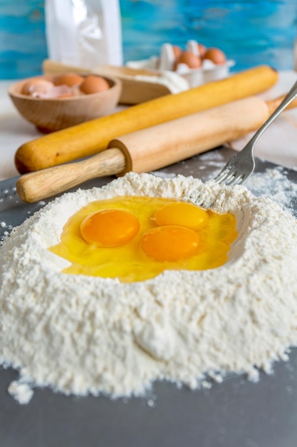 Flour and eggs for homemade pasta